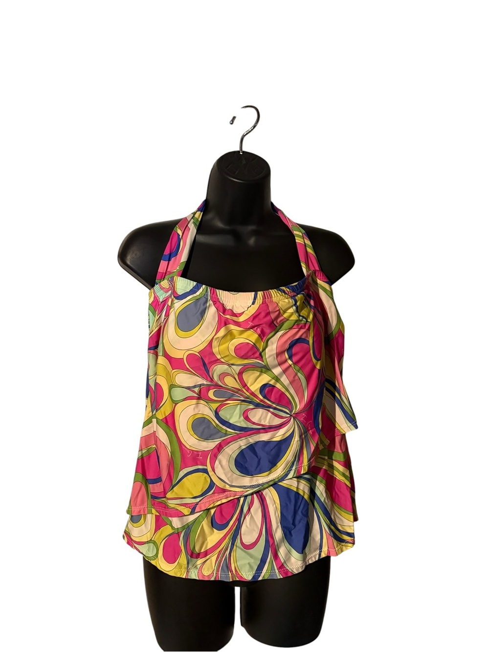 Tara Grinna Floral Bright Halter Neck Swim Tankini Top Size 10 Resortwear